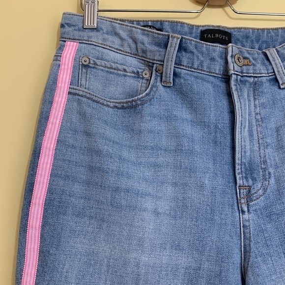 Talbots Modern Ankle Pink White Tape Embellished Amalfi Wash Blue Denim Jeans 10 - Picture 7 of 17